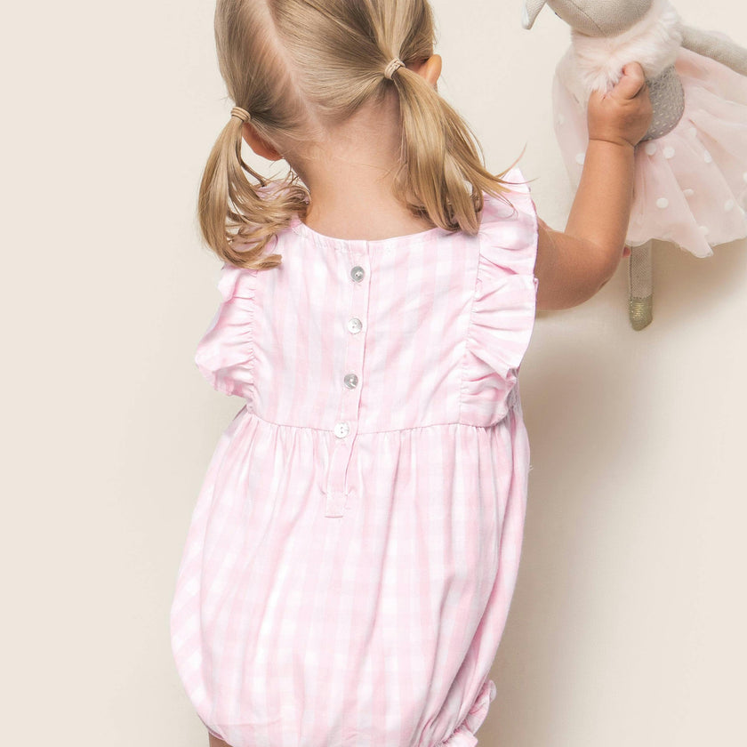 Baby's Twill Ruffled Romper in Pink Gingham