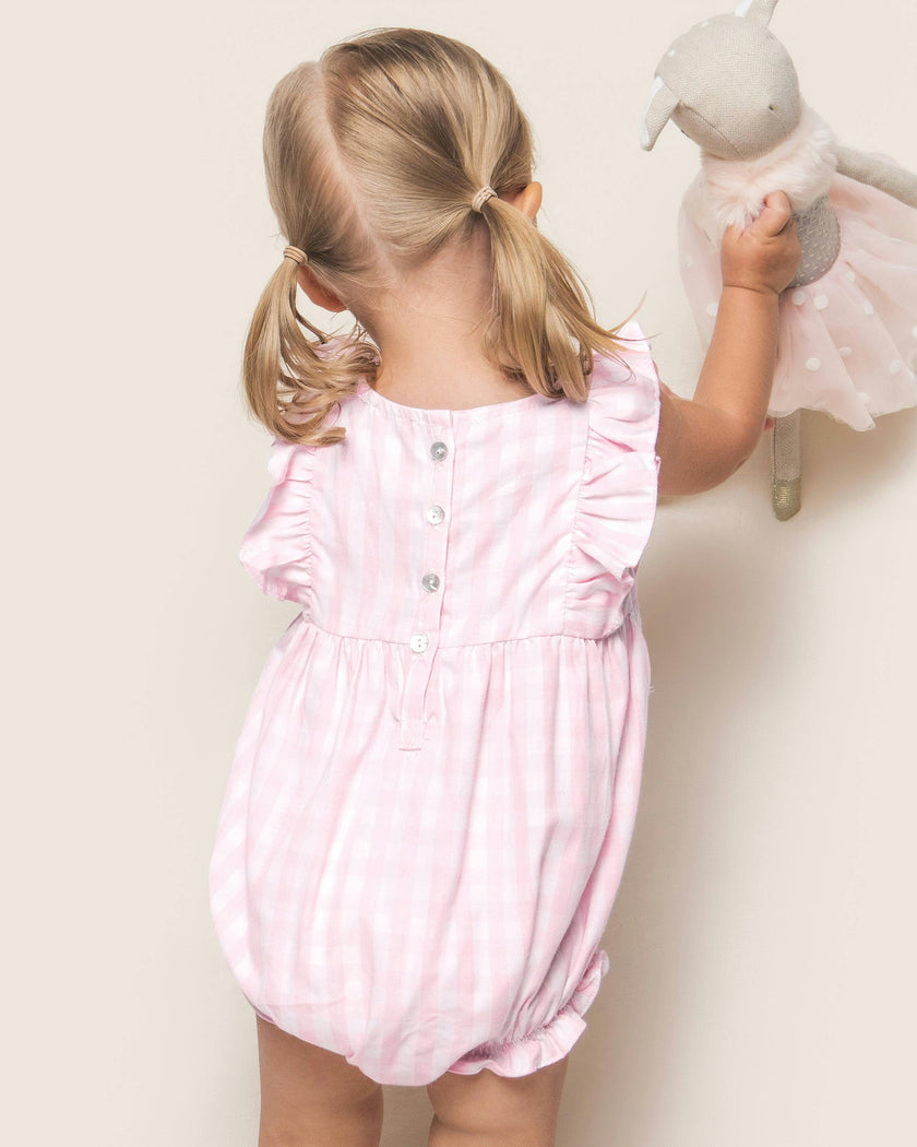 Baby's Twill Ruffled Romper in Pink Gingham