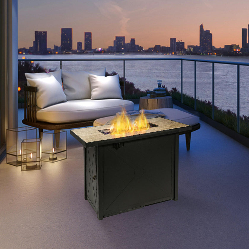 Outdoor Rectangular Propane Ceramic Gas Fire Pit with Steel Base