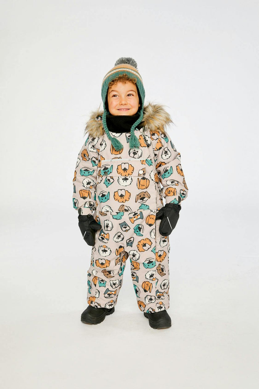 Baby One Piece Snowsuit Adapted For Car Seats Beige Dog Print