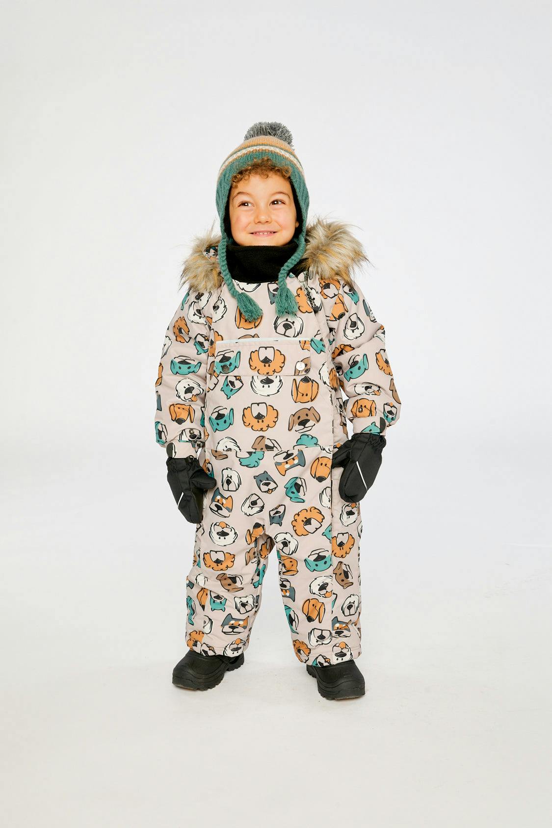 Baby One Piece Snowsuit Adapted For Car Seats Beige Dog Print