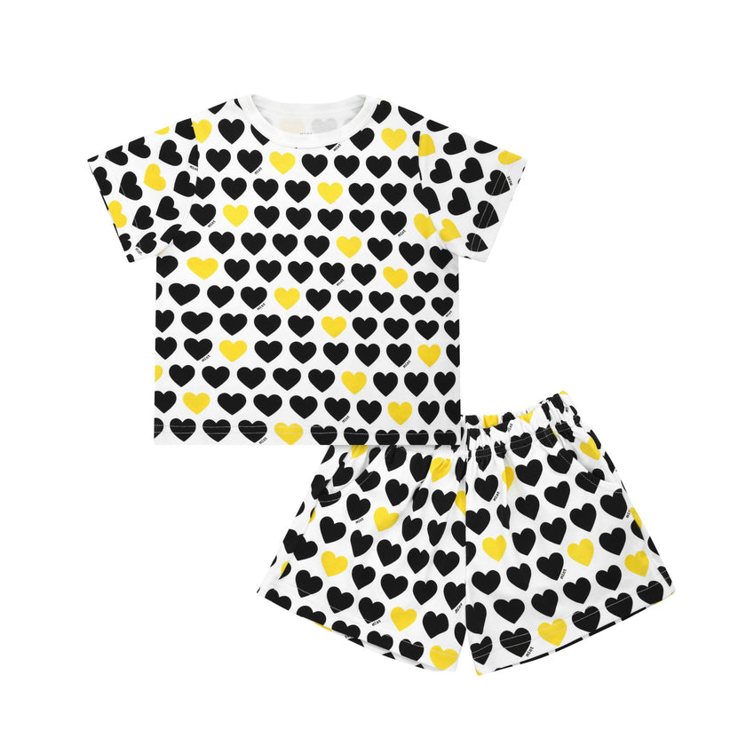 Black & Yellow Hearts Short Pajama set