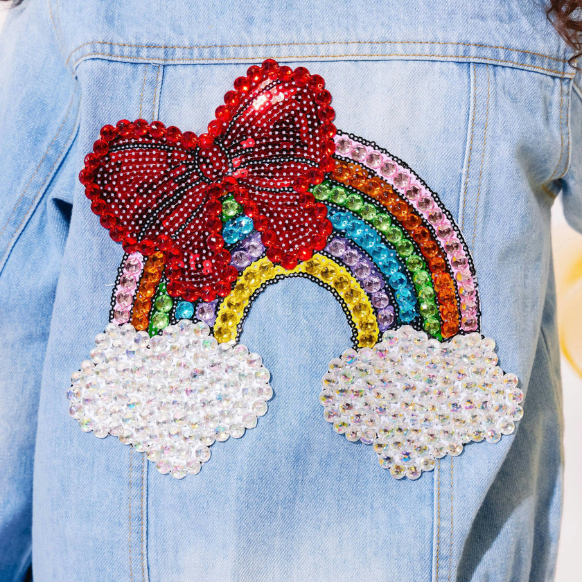 Rainbow Bow Gem Denim Jacket