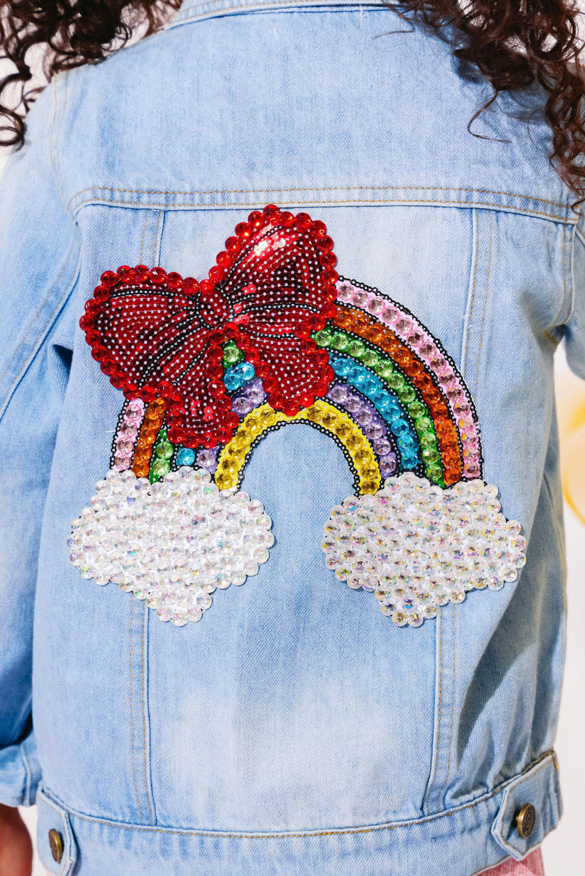 Rainbow Bow Gem Denim Jacket