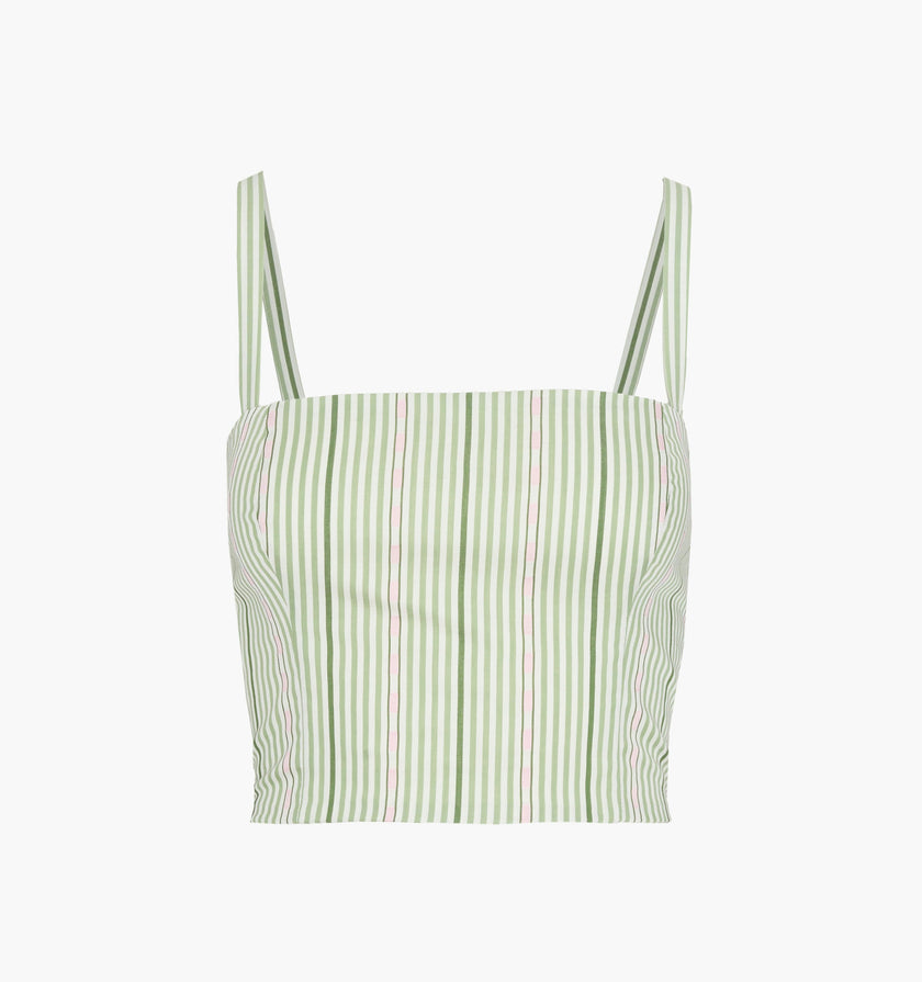 The Miranda Top - Green Jacquard Stripe