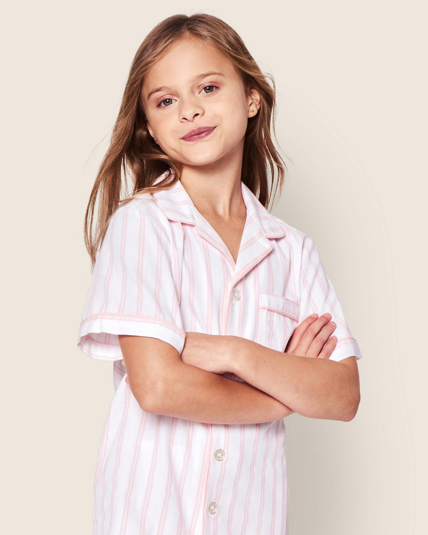 Kid's Twill Pajama Short Set in Pink Stripe