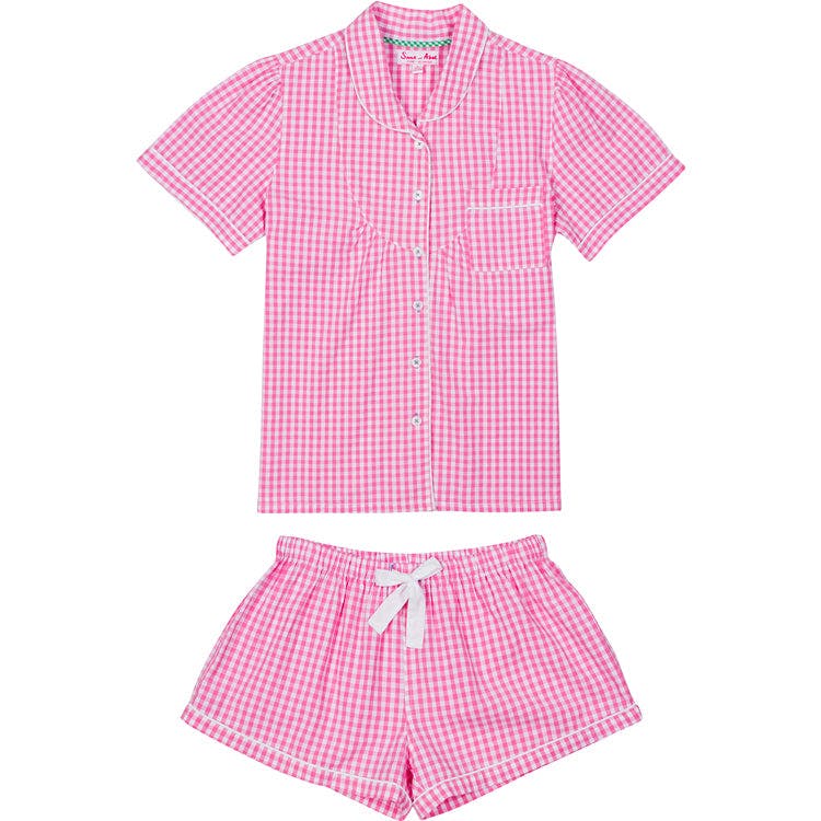 Women's Hepburn Gingham Pink Short PJ Set - Organic Cotton Poplin