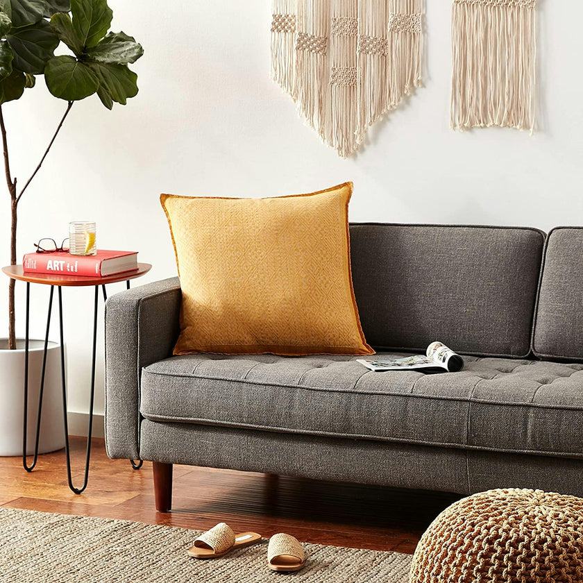 Artisan Hand Loomed Cotton Square Pillow - Yellow Diamond - 24"