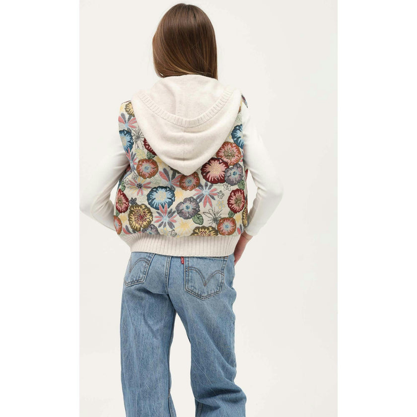 Tenly Tapestry Floral Puffer Vest Hoodie