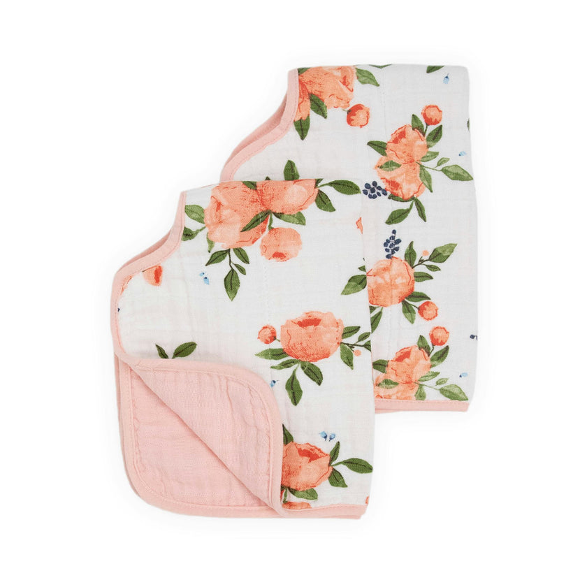 Cotton Muslin Burp Cloth 2 Pack - Watercolor Roses 2