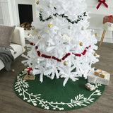 Handmade Green Christmas Tree Skirt in Felt - Cream Branches and Stars - 60”