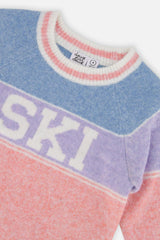 Sweater With Ski Jacquard Light Blue And Light Pink