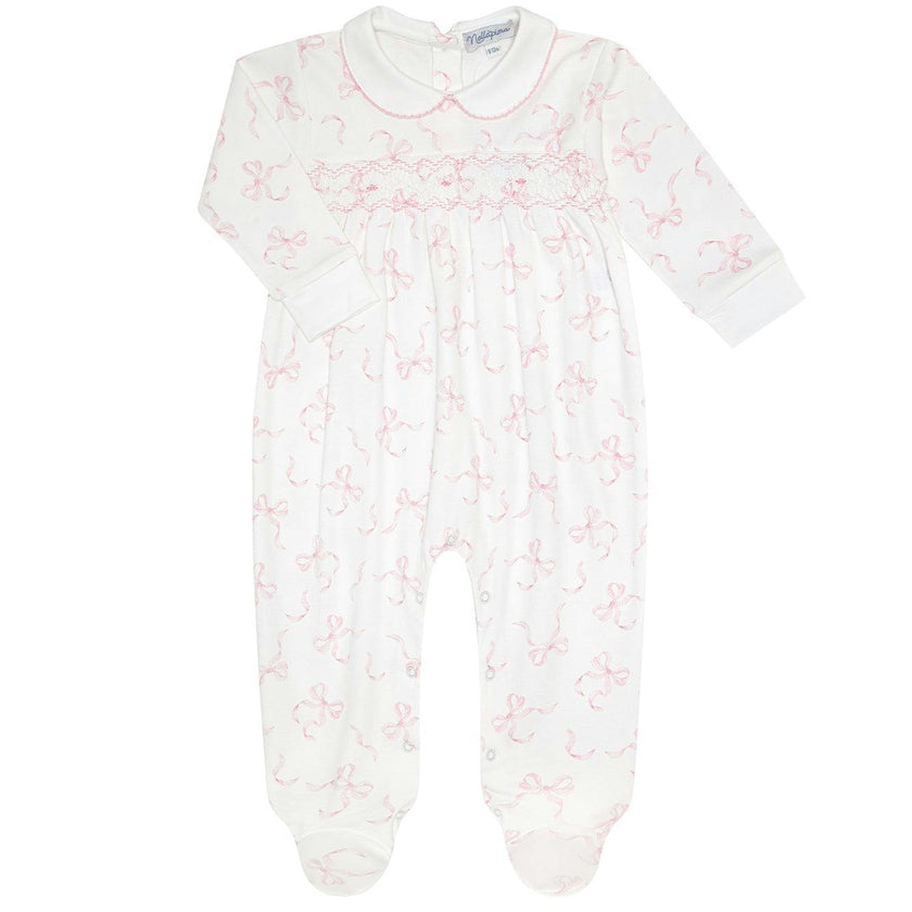 Charming Bows Print Smocked Footie