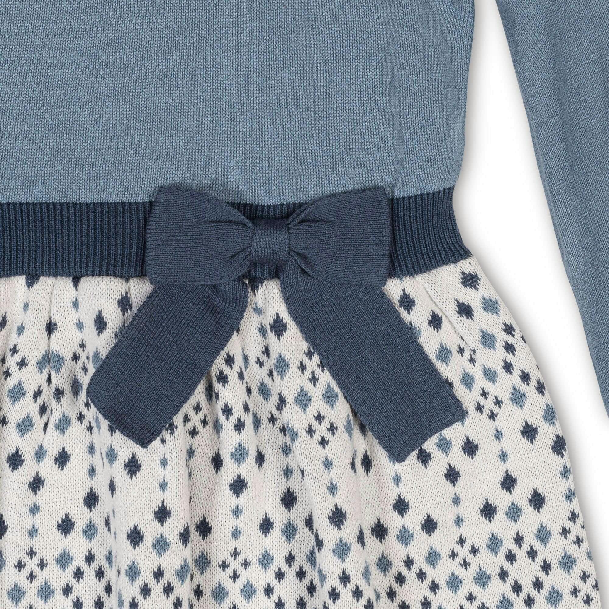 Organic Long Sleeve Skater Sweater Dress with Bow, Blue