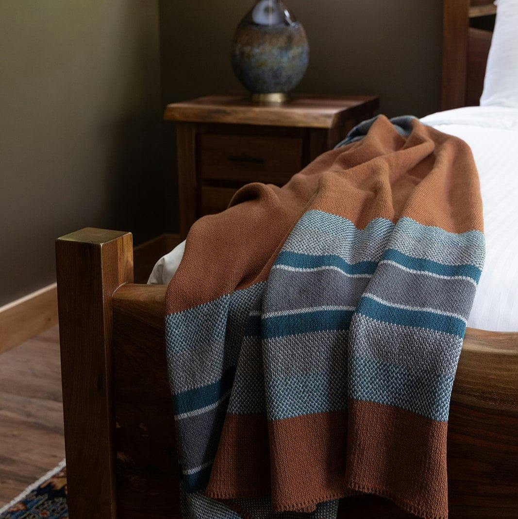 Cotton Sustainable Knit Throw Blanket | Lodge Stripe