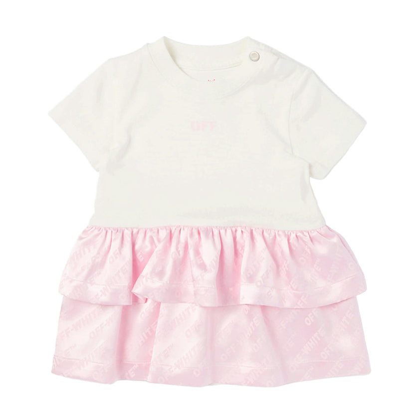 Pink Jacquard Off-Satin Mix Dress