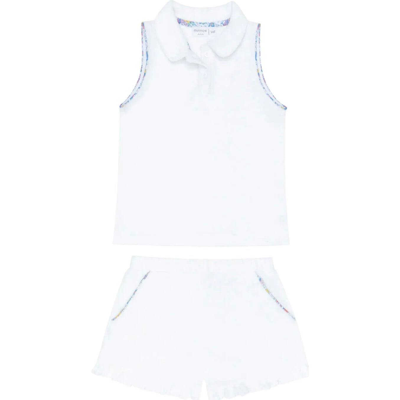 girls shell white french terry tennis tank top and short set