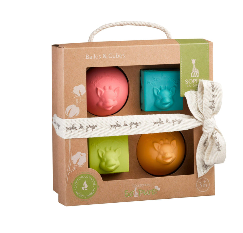 So’Pure Natural Rubber Cube & Ball Teether Set