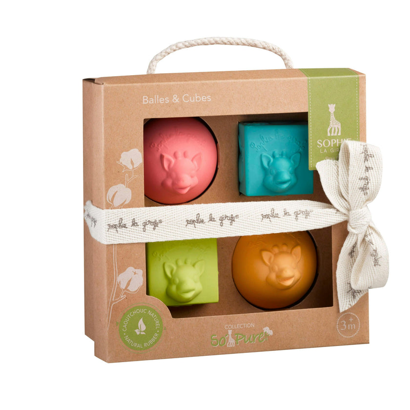 So’Pure Natural Rubber Cube & Ball Teether Set