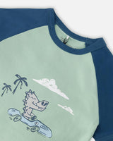 Organic Cotton Two-Piece Pyjama Set Green Crocodile Print