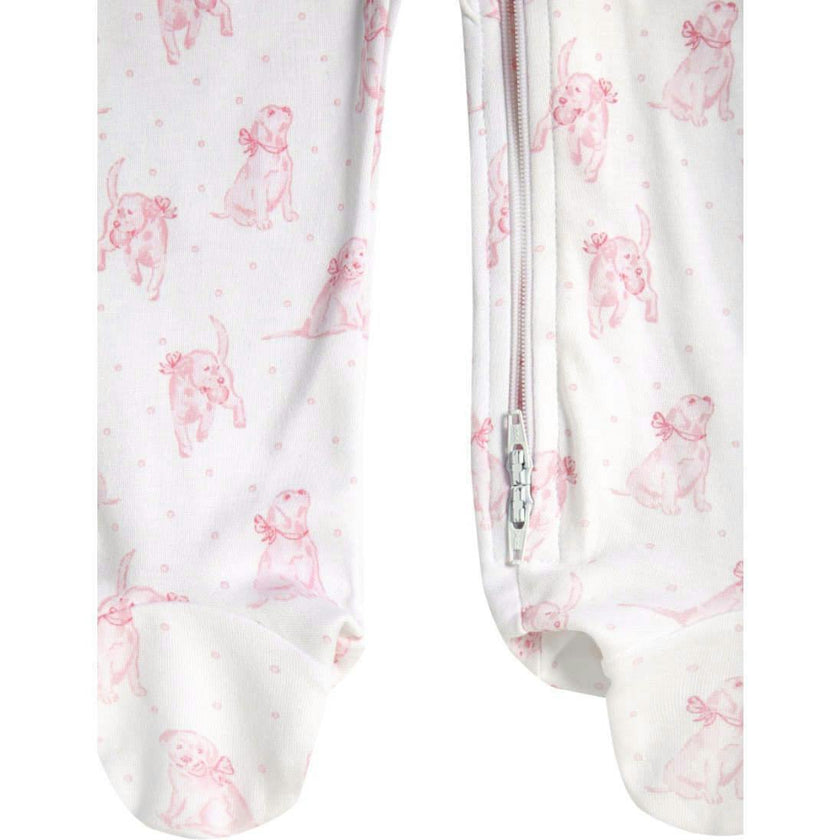 Pink Puppy Love Print Zipper Footie