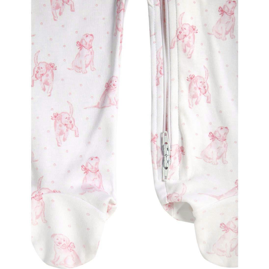 Pink Puppy Love Print Zipper Footie