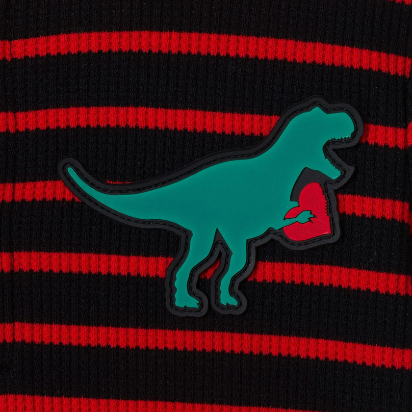 Boys Striped Polo Shirt | T-Rex Heart â€“ Red & Black