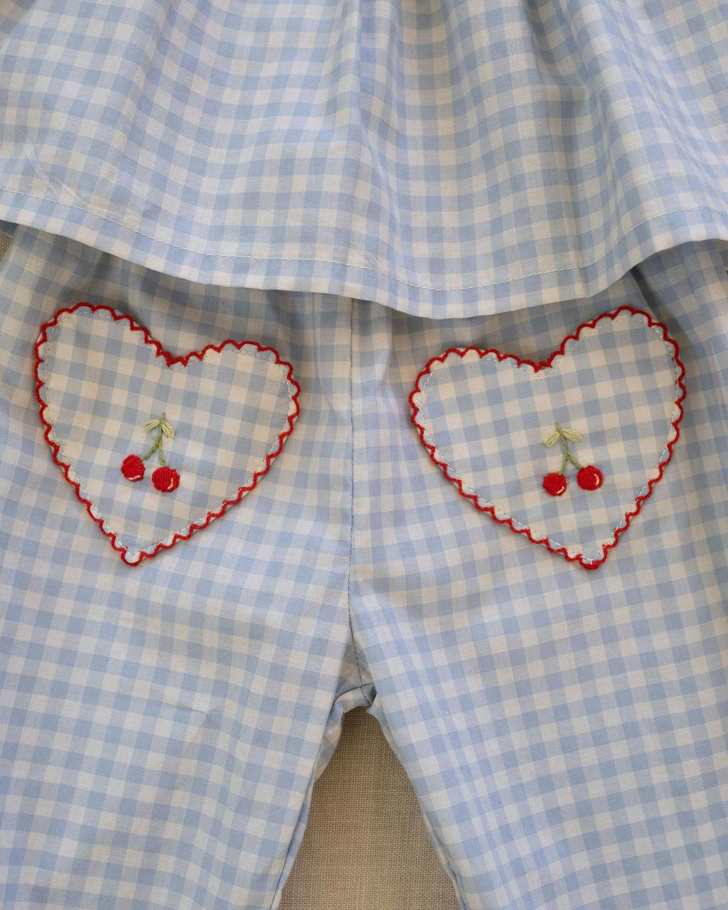Ruffle Pant Set in Blue Gingham/Cherry