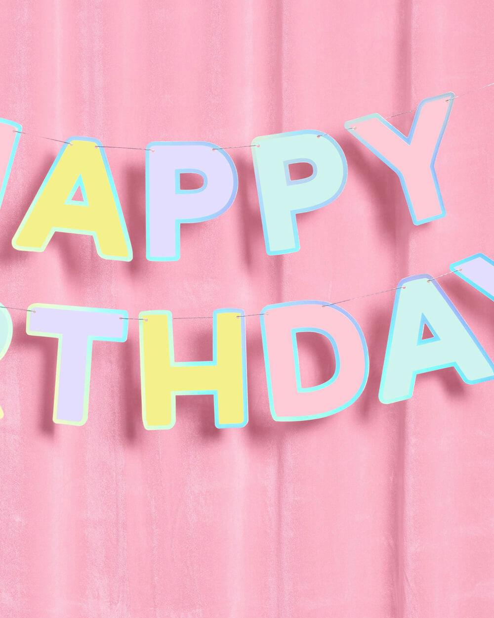 Happy Birthday Banner - pastel iridescent garland