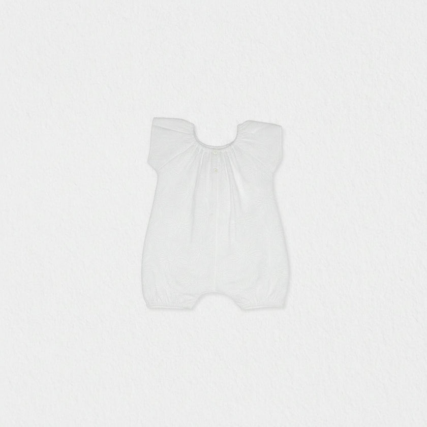 Manon Baby Romper, White Flower Embroidery