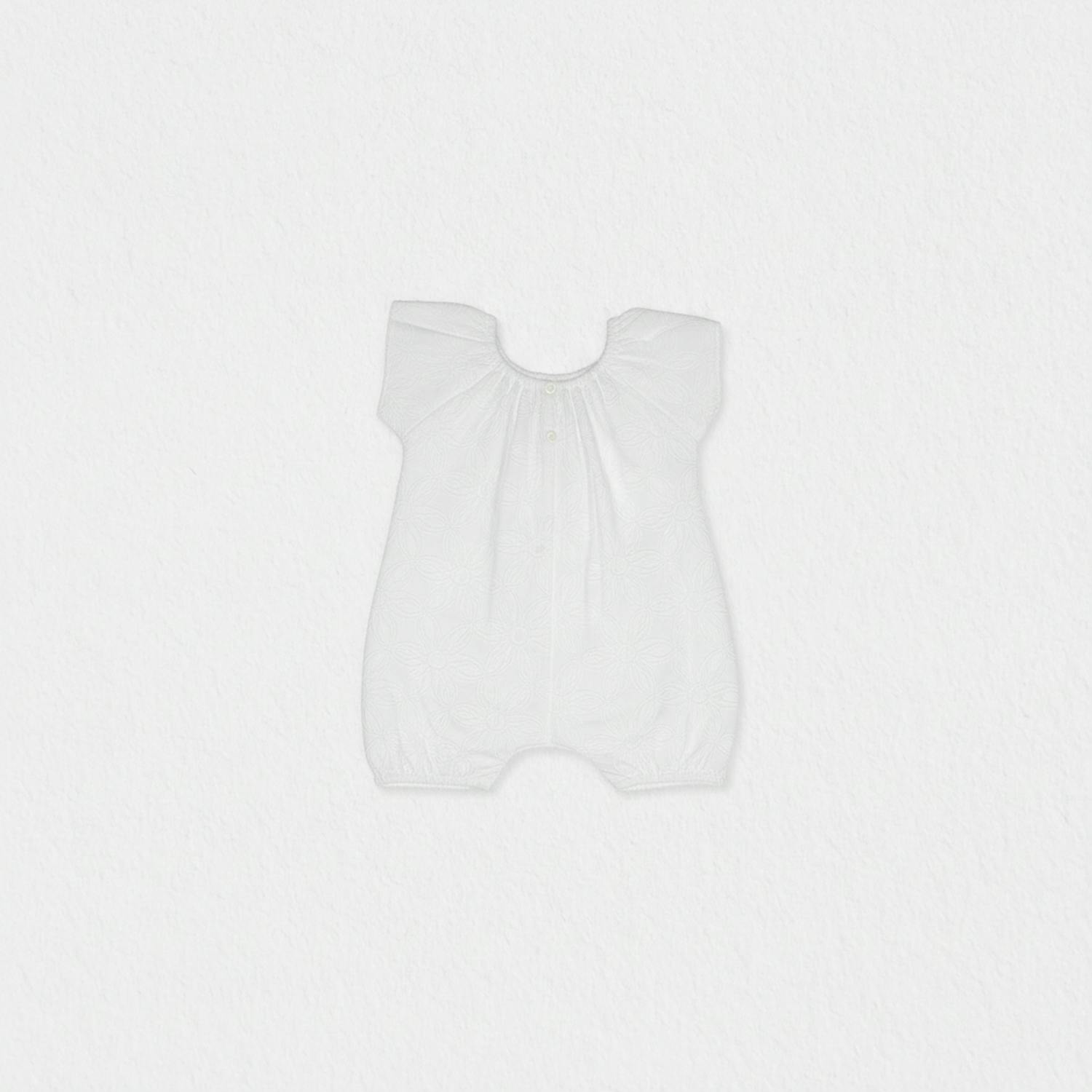 Manon Baby Romper, White Flower Embroidery
