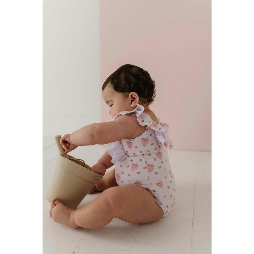 Girl's Ruffle Sleeve Cross Back Swimsuit