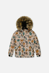 Two Piece Discover Snowsuit Beige Printed with Dogs