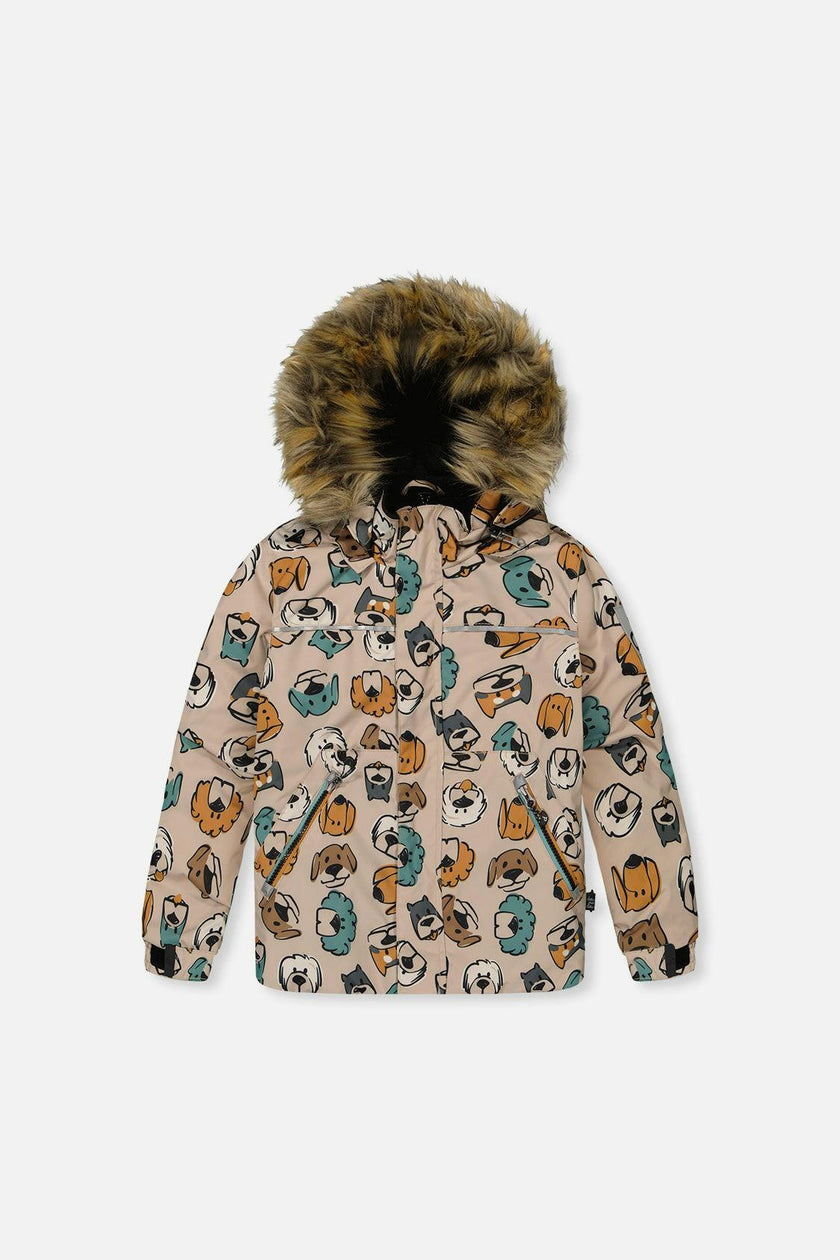 Two Piece Discover Snowsuit Beige Printed with Dogs