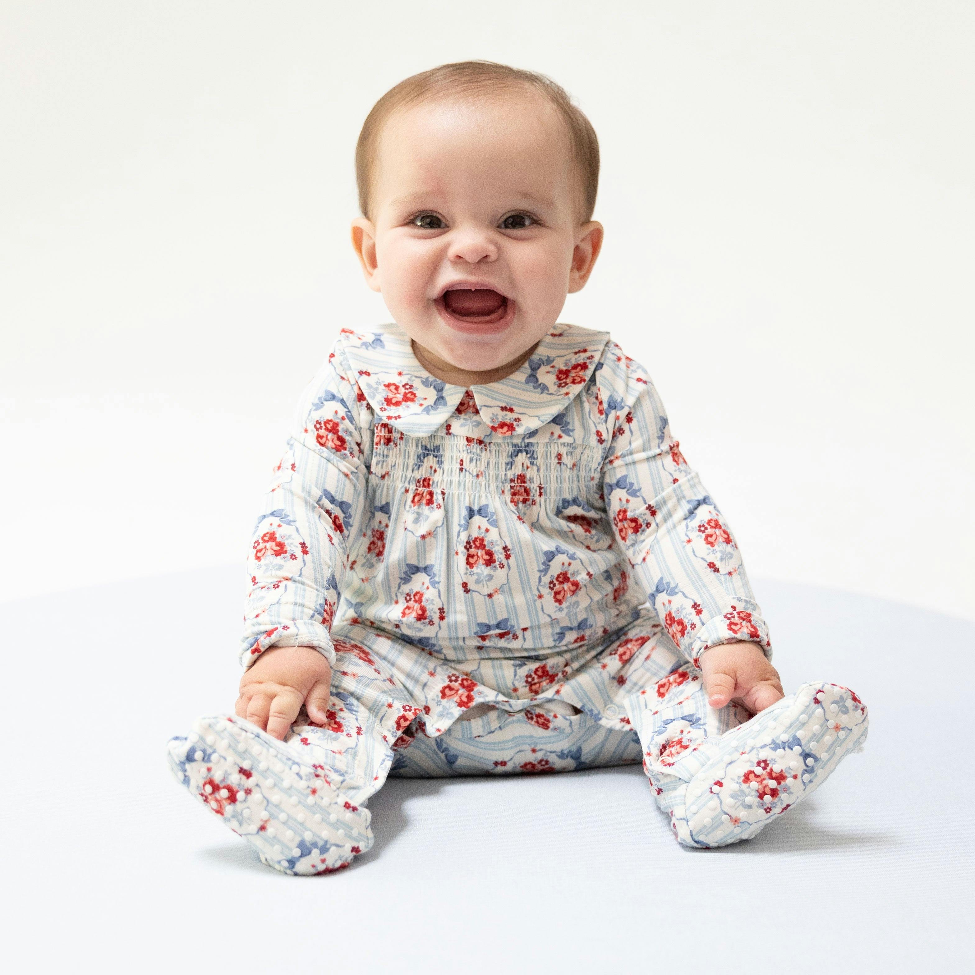 Beverly Cameo Stripe - Smocked Peter Pan Snap Footie