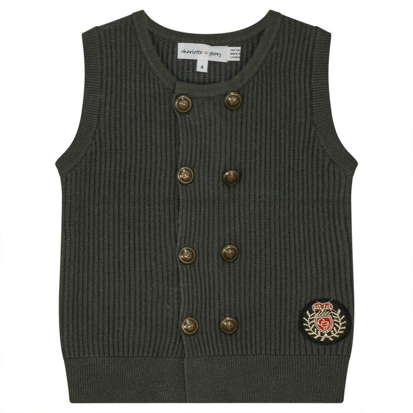 Crest Ribbed Button Front Vest