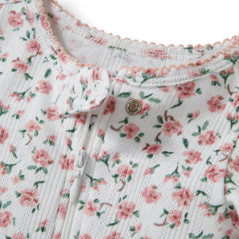 Baby's Pointelle Footie Romper in Pink Floral