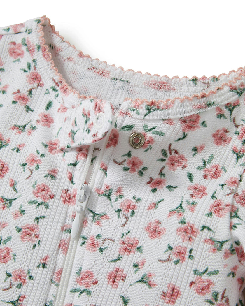 Baby's Pointelle Footie Romper in Pink Floral