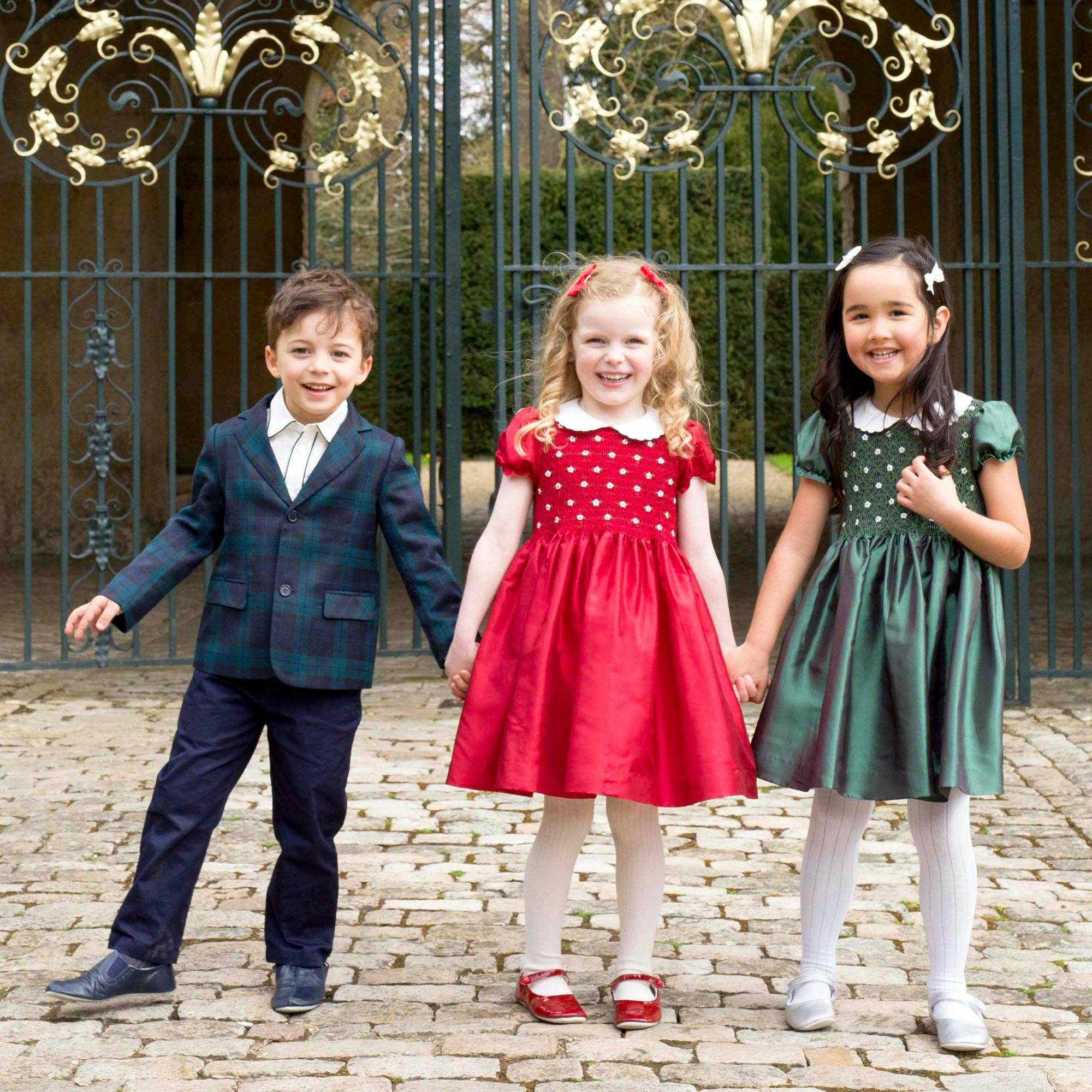 Red Taffeta Rosebud Smocked Dress