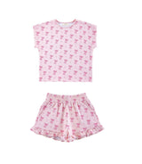 Lightweight French Terry Ruffle Shorts Lounge Set, Lovely Bows