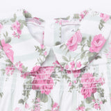 Cabbage Rose Stripe - Smocked Peter Pan Snap Footie