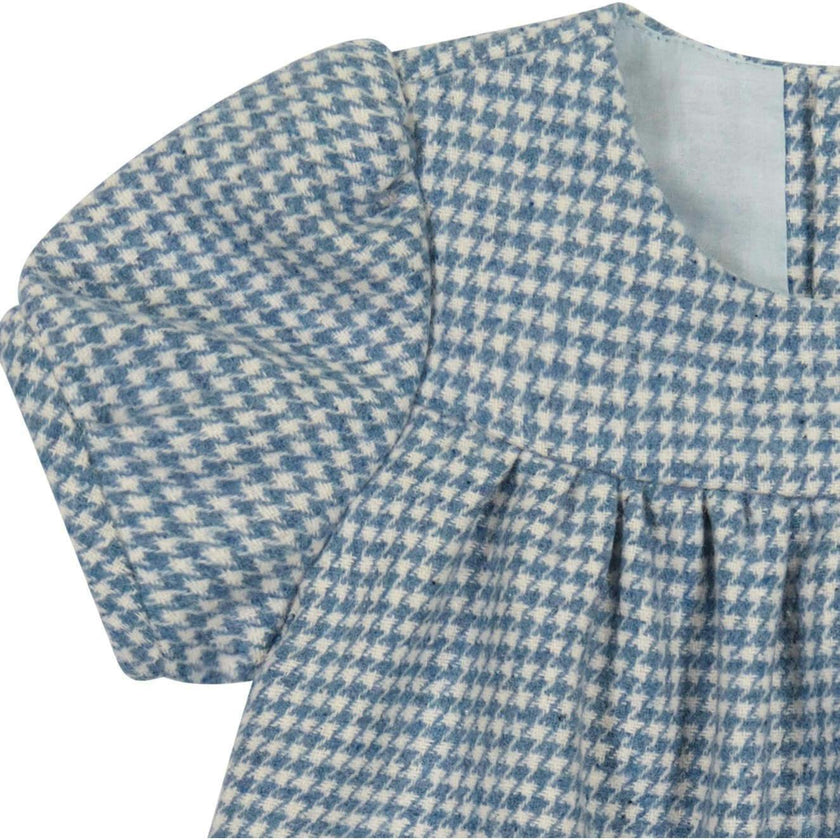 Matilda Houndstooth Check Puff Sleeve Dress, Stripes