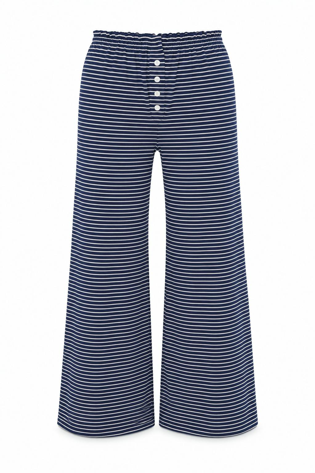 Dylan Navy and White Stripe Wide Leg Pants