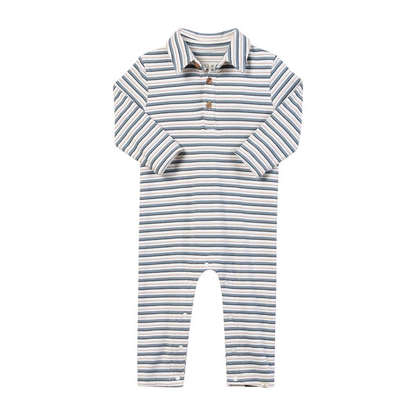 Snuggle China/white stripe cosy fabric Polo Romper