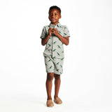 Boys Short Sleeve Cabana Set | Green Stripe Dino