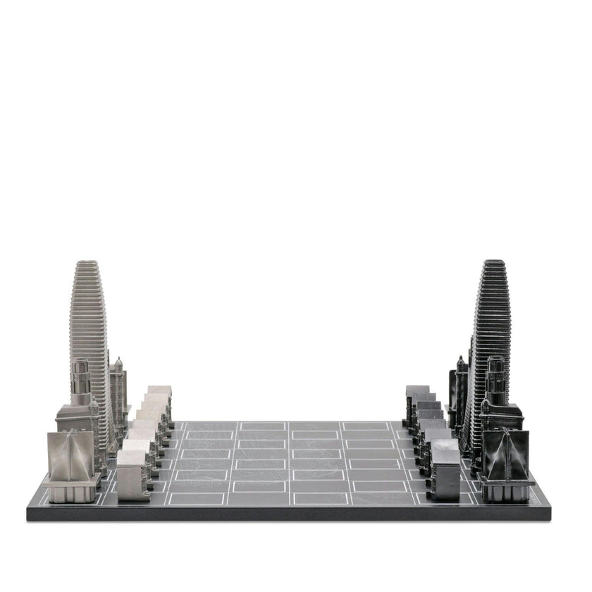 Chess Set Stainless Steel SAN FRANCISCO with Wood Map Board