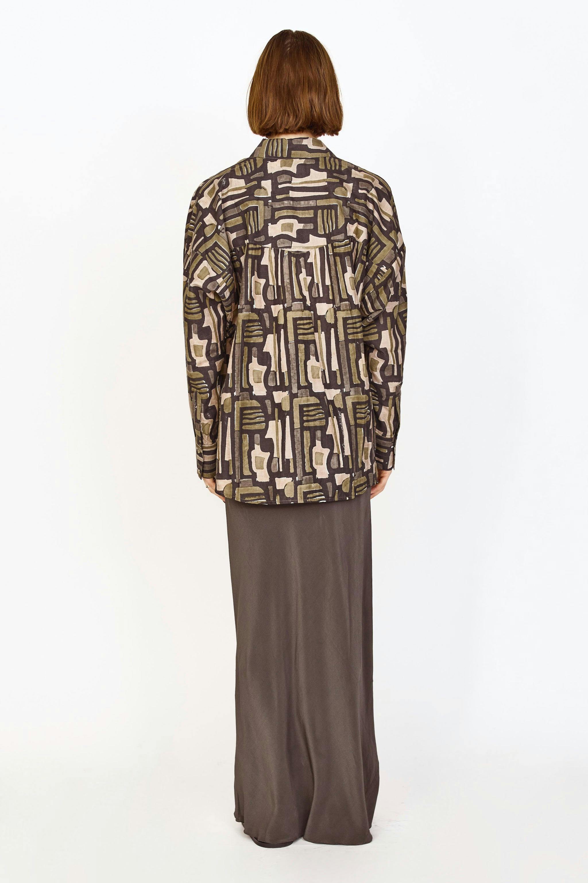 Kyoto Shirt in Olive Labyrinth
