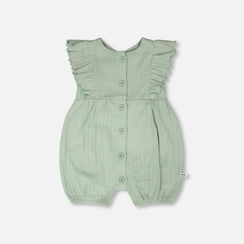 Cotton Pointelle Jersey Romper With Frills