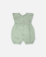 Cotton Pointelle Jersey Romper With Frills