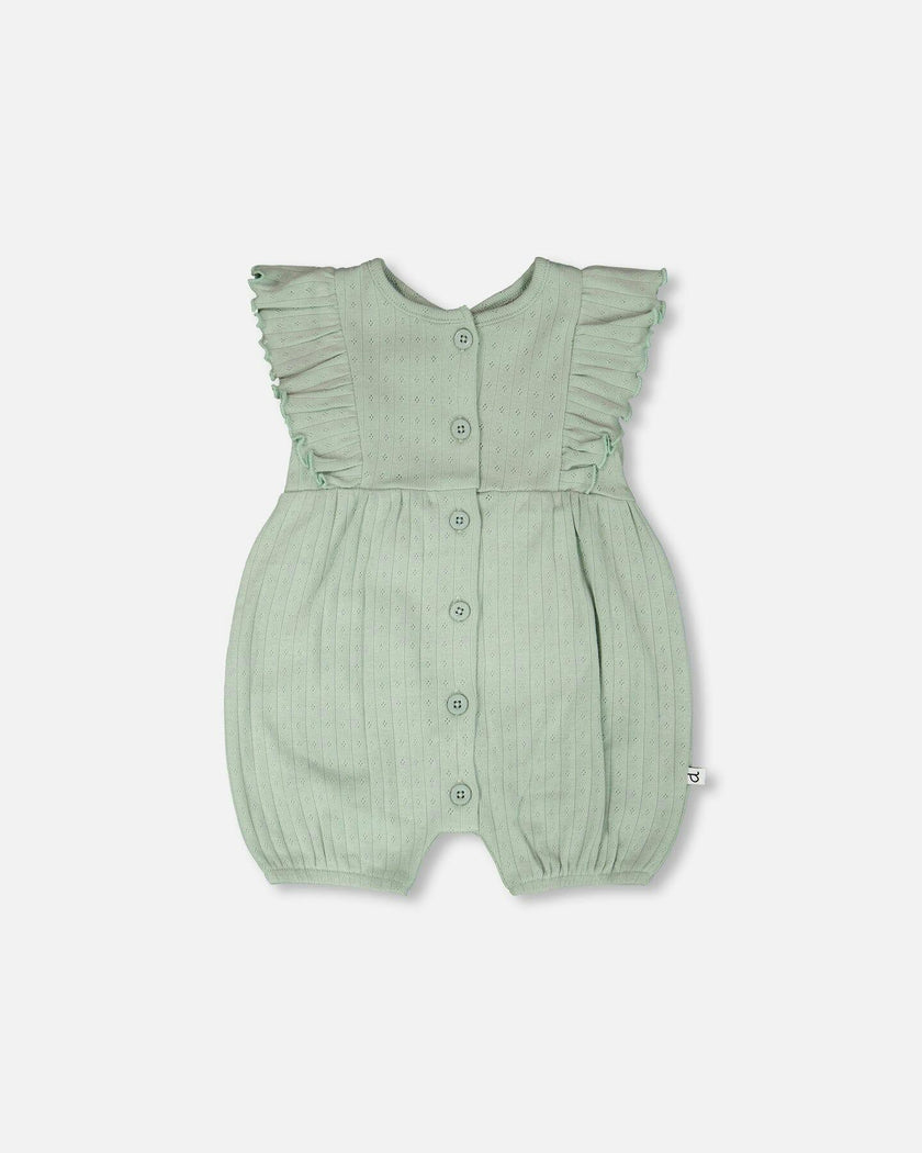 Cotton Pointelle Jersey Romper With Frills